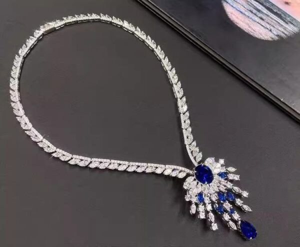 #307 10-carat S925 silver-gilded laboratory-grown sapphire women's dinner necklace/pendant