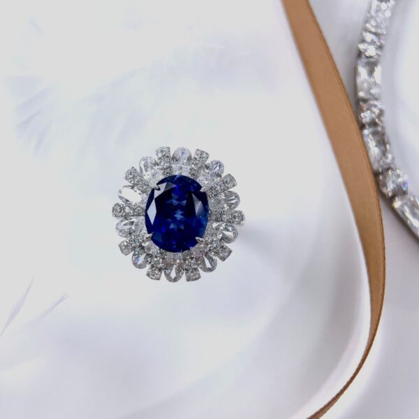 #140 S925 Silver Light Luxury Exquisite High-end 5-carat cultivated sapphire ring - Image 13