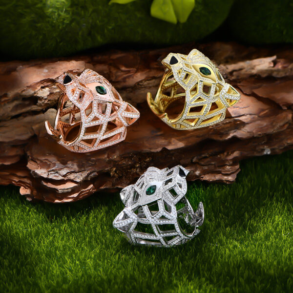 #204 S925 Silver micro-set zircon leopard head ring, an exaggerated and distinctive high-carbon diamond ring - Image 2