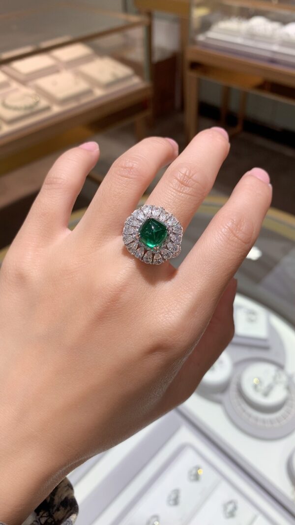 #166 Exclusive senior designer classic sugar tower shape 4-carat cultivated grandmother emerald women's ring S925 silver plated 18k gold ring - Image 9