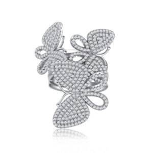 #201 S925 Silver New Style Exaggerated and personalized Micro-set Full diamond butterfly Girls' Ring