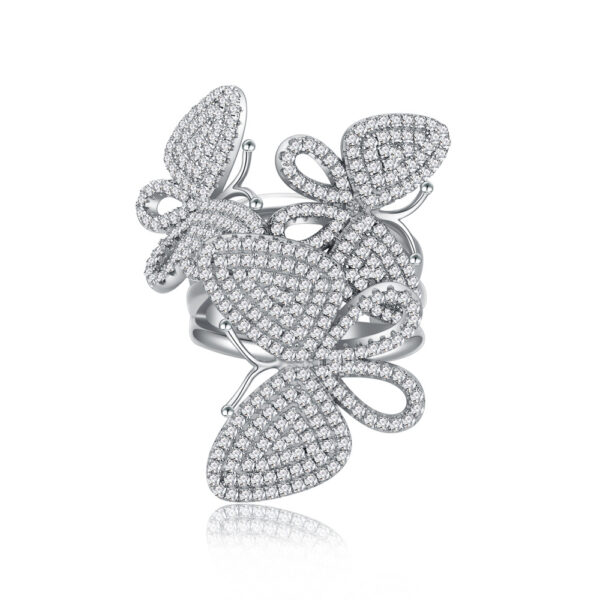 #201 S925 Silver New Style Exaggerated and personalized Micro-set Full diamond butterfly Girls' Ring