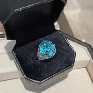 #289 S925 silver 18ct fashionable niche designer style egg-shaped Paraiaba color ladies' ring