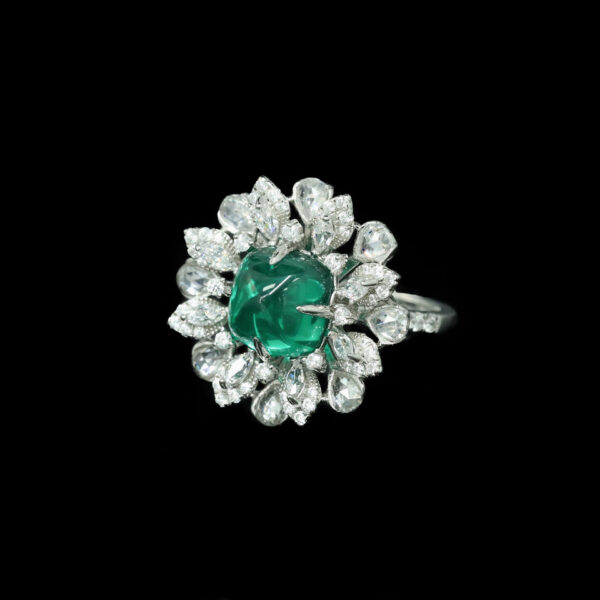 #196 925 Silver gold-plated ring, high-carbon diamond wood with green sugar tower shape, exquisite girls' ring - Image 3