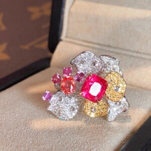 399#High end fashion natural fire lotus color spinel ring with 1.54 carats of main stone and 18k gold inlaid with natural diamonds