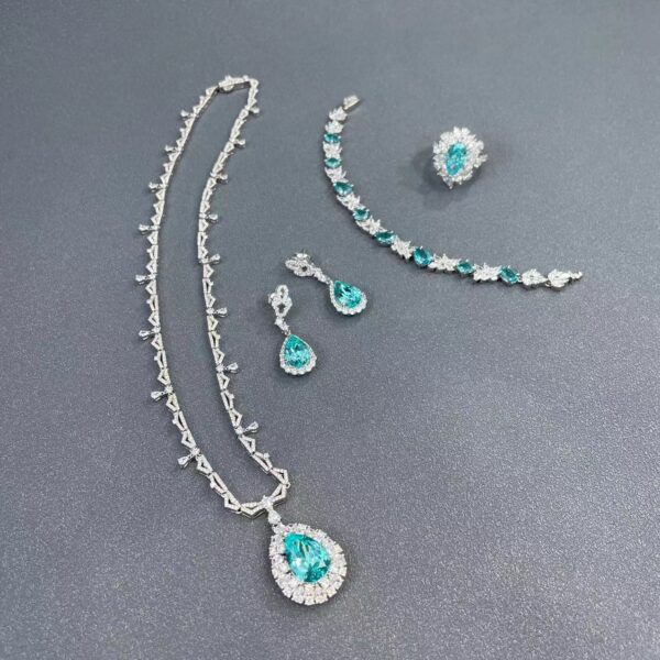 #120 S925 Silver Light Luxury Exquisite High-end Feel 8.63-carat Large water drop cultivated Paraiba blue Gemstone necklace - Image 2