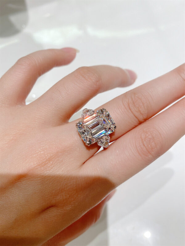 50# 12-carat large diamond ring S925 silver rectangular pagoda cut ladies' evening ring - Image 2