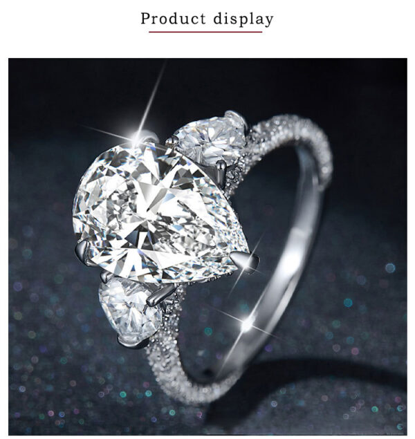 #154 S925 Silver Light Luxury, exquisite and high-end, 5-carat water drop grand set full Moissanite diamond ring - Image 3
