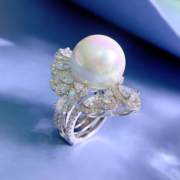 #278 New S925 Silver 16mm Pearl Set Ring - Image 2