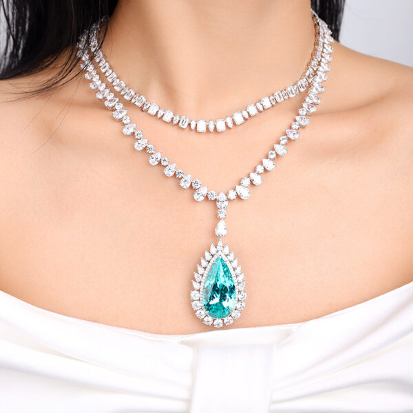 #215 S925 silver laboratory-grown Paraiba necklace. Main stone: 44.93 carats - Image 2
