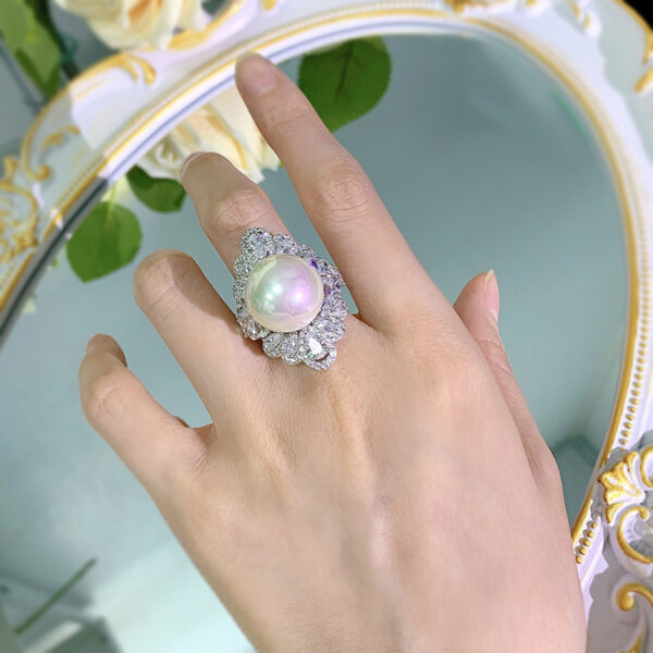 #278 New S925 Silver 16mm Pearl Set Ring - Image 3