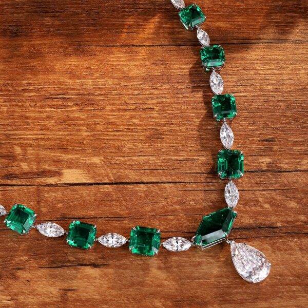 #302 S925 silver fashion evening lady's necklace, cultivated emerald necklace, collar chain - Image 2