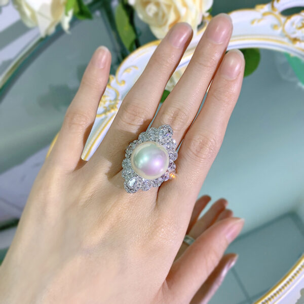 #278 New S925 Silver 16mm Pearl Set Ring - Image 4