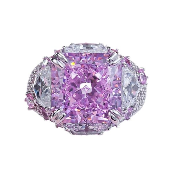 #85 S925 silver pear-shaped 12*12mm aquamarine high-carbon diamond powder diamond women's ring - Image 3