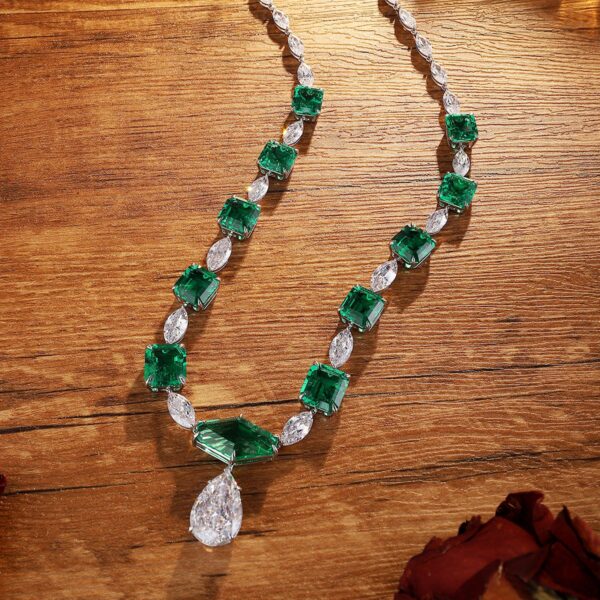 #302 S925 silver fashion evening lady's necklace, cultivated emerald necklace, collar chain - Image 3