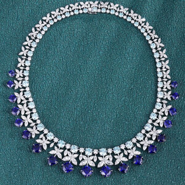 #272 S925 Silver Laboratory-Grown Sapphire Necklace for Ladies - Image 2