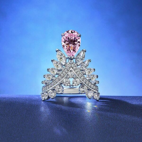 #276 New S925 Silver 2ct Pear-Shaped 7*10mm Feather Crown High-Carbon Diamond Ladies' Ring - Image 2