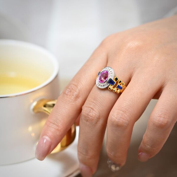 # 137 S925 Silver Light Luxury, Exquisite and high-end 1.6ct cultivated pink sapphire ring - Image 5
