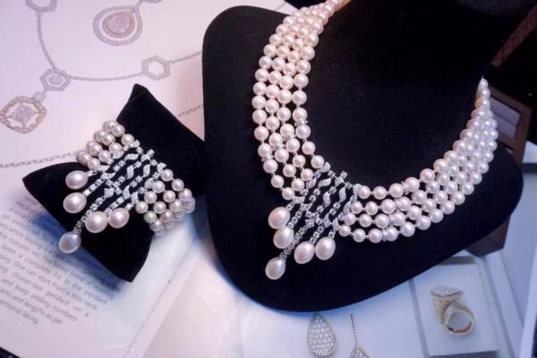#95 925 Silver inlaid Zircon Natural freshwater Pearl Necklace and Bracelet set - Image 2