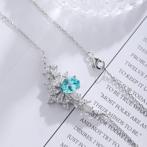 #270 S925 silver laboratory-grown Paraiba necklace collar chain. The main stone weighs approximately 3.2 carats. - Image 3