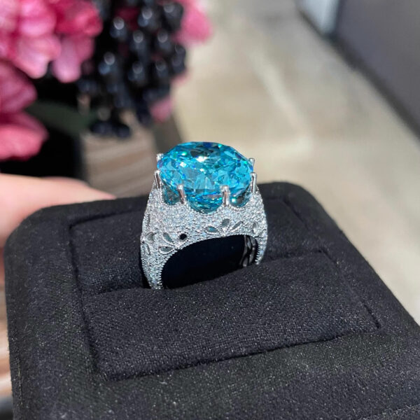 #289 S925 silver 18ct fashionable niche designer style egg-shaped Paraiaba color ladies' ring - Image 4