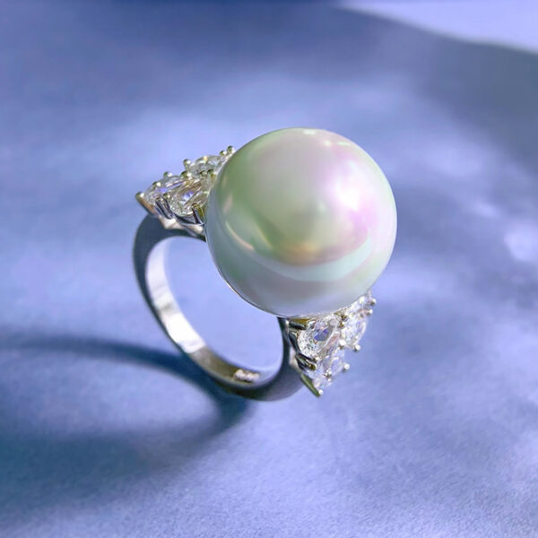 #278 New S925 Silver 16mm Pearl Set Ring - Image 5