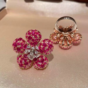 #290 S925 Silver Pink Flower Ring/Dangle Pendant Dual-Use Women's Ring (without chain)