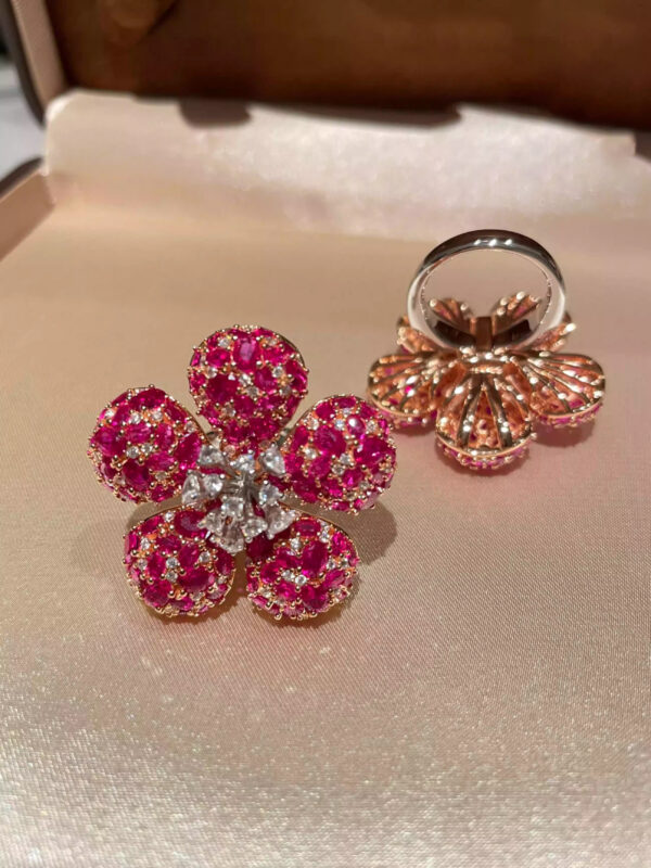 #290 S925 Silver Pink Flower Ring/Dangle Pendant Dual-Use Women's Ring (without chain)