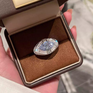 #288 S925 silver 4ct fashionable niche designer style marquise-shaped blue diamond women's ring