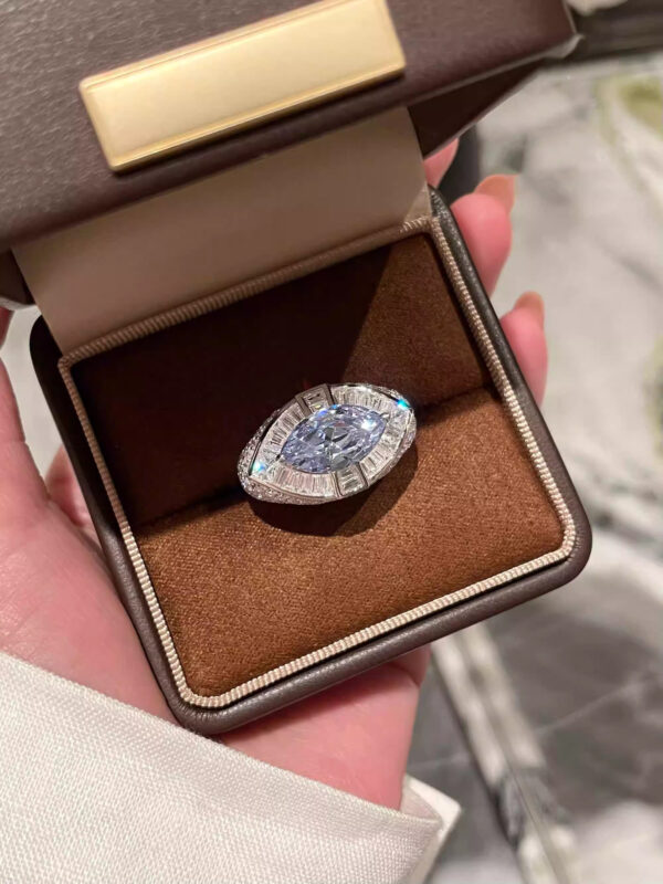 #288 S925 silver 4ct fashionable niche designer style marquise-shaped blue diamond women's ring
