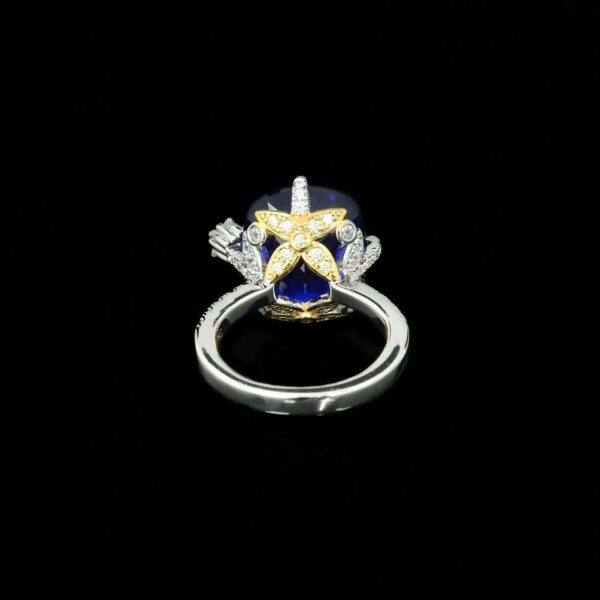 #197 925 Silver gold-plated ring, High carbon diamond, Royal blue, cushion-shaped golden star girls' ring - Image 2