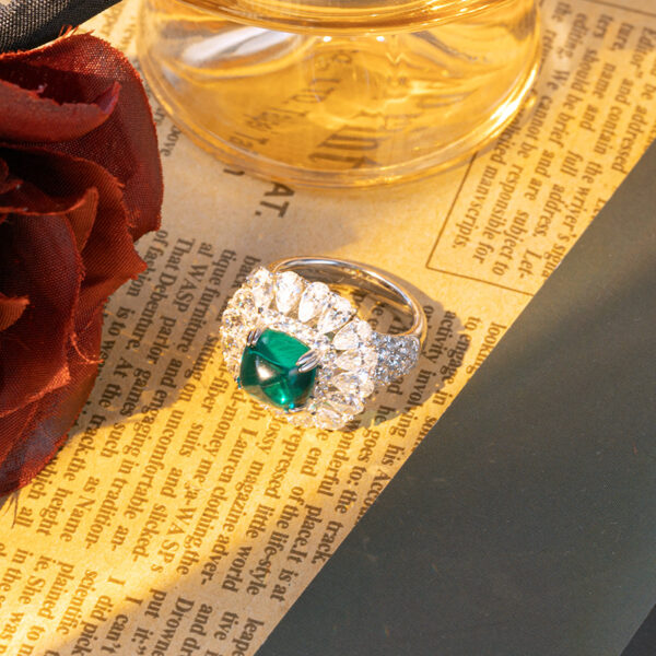 #166 Exclusive senior designer classic sugar tower shape 4-carat cultivated grandmother emerald women's ring S925 silver plated 18k gold ring - Image 8