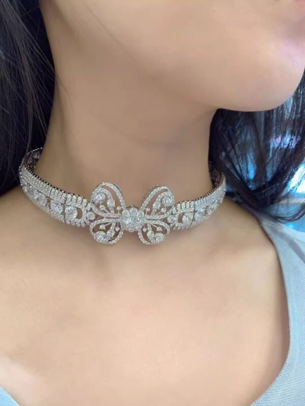 #110 925 silver-inlaid zircon bow necklace, handcrafted necklace - Image 5