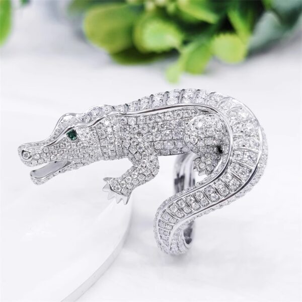 394#S925 silver plated platinum moissanite high-end fashion crocodile ring for men and women, European and American jewelry processing customization - Image 5