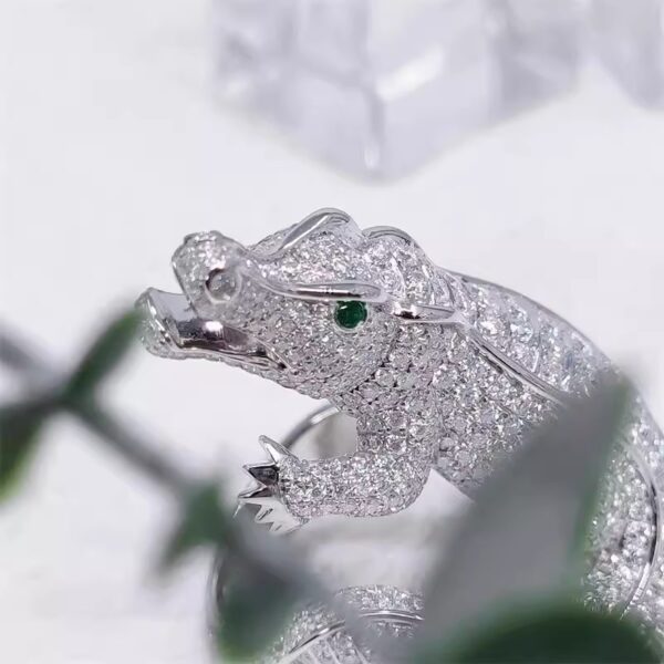 394#S925 silver plated platinum moissanite high-end fashion crocodile ring for men and women, European and American jewelry processing customization - Image 3