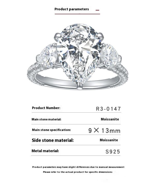#154 S925 Silver Light Luxury, exquisite and high-end, 5-carat water drop grand set full Moissanite diamond ring - Image 8