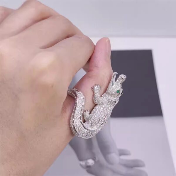 394#S925 silver plated platinum moissanite high-end fashion crocodile ring for men and women, European and American jewelry processing customization - Image 6