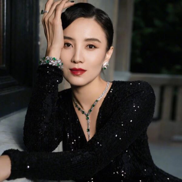 51# 925 Silver Gold-plated Y-shaped cultivated emerald Dinner necklace - Image 3
