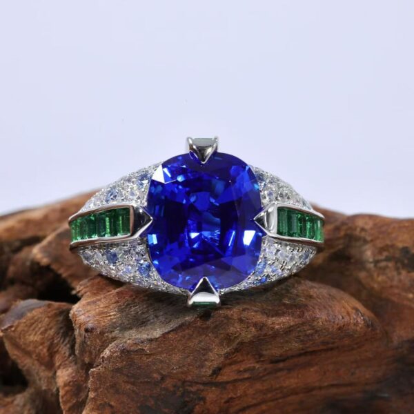 # 135 S925 Silver Light Luxury Exquisite High-end feel 9.45ct Grand set cultivated Kashmir Royal Sapphire ring - Image 3