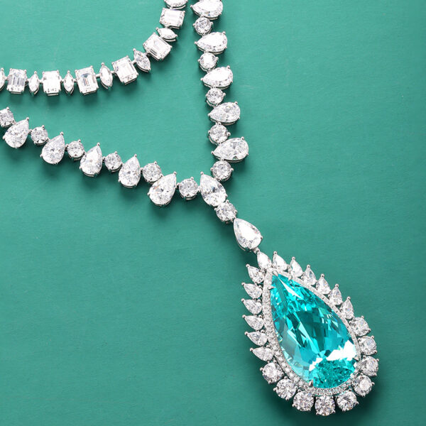 #215 S925 silver laboratory-grown Paraiba necklace. Main stone: 44.93 carats - Image 3