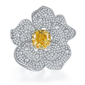 #167 Stylish and high-end floral design, square chamfered 10*10mm yellow ice flower cut high-carbon diamond ring