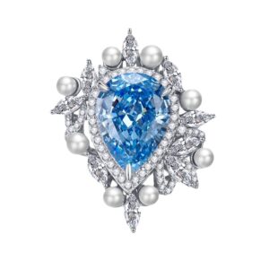 #287 S925 silver pear-shaped 11*15mm aquamarine high-carbon diamond-set pearl women's ring