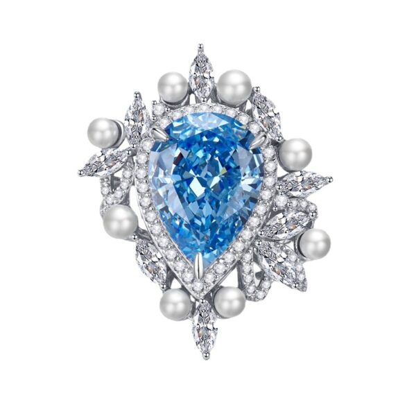 #287 S925 silver pear-shaped 11*15mm aquamarine high-carbon diamond-set pearl women's ring