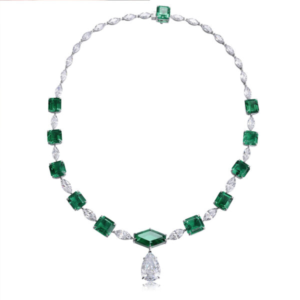 #302 S925 silver fashion evening lady's necklace, cultivated emerald necklace, collar chain