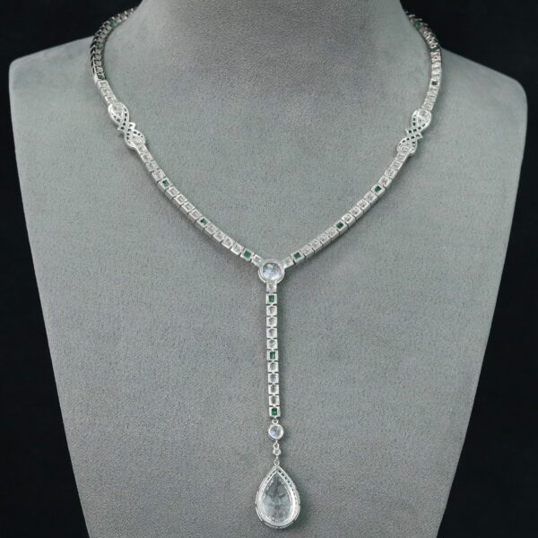#194 925 Silver gold-plated necklace, high-carbon diamond pear-shaped water drop-cut wooden green Y-shaped chain for girls - Image 5