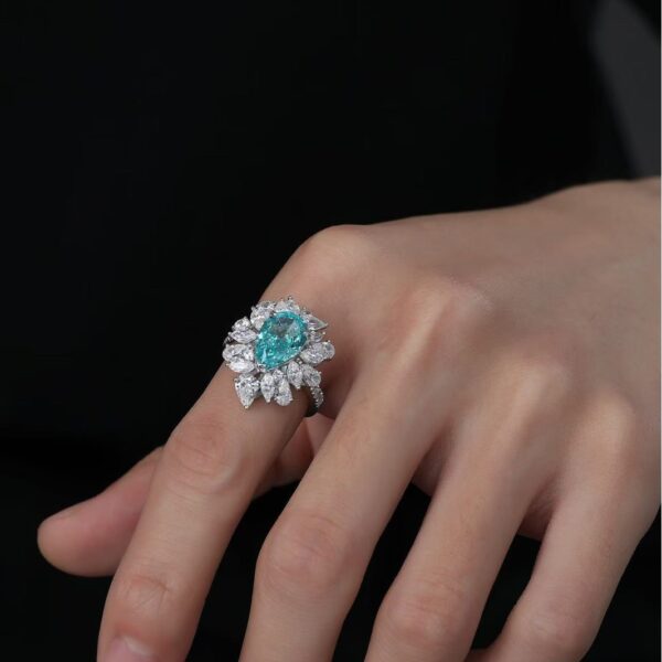#231 6.5ct Large water Drop Paraiba High Carbon Diamond ring - Image 5