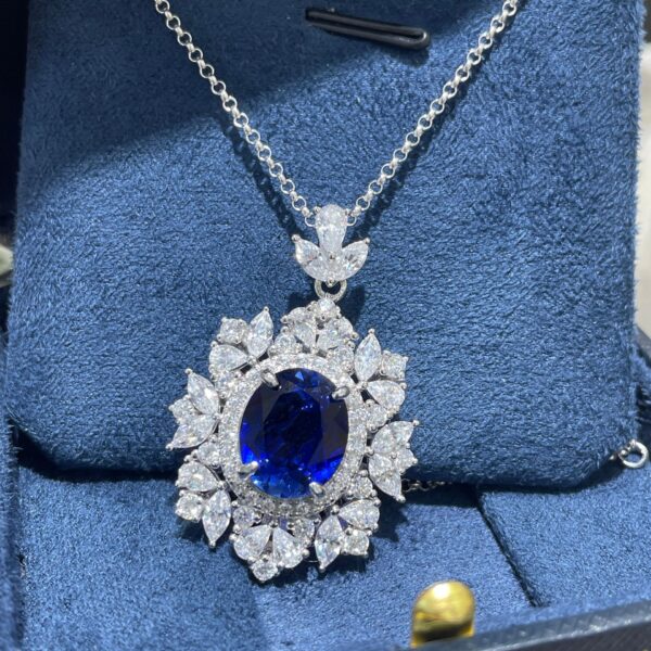 #207 S925 Silver Gold-Plated Lab-Grown Sapphire Ring and Necklace Light Luxury Jewelry Set - Image 3