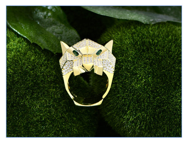 #205 S925 Silver micro-set zircon leopard head ring, a highly exaggerated and distinctive high-carbon diamond ring - Image 7