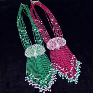 #96 925 Silver inlaid zircon natural pearl agate necklace Peacock Tassel Pendant Necklace