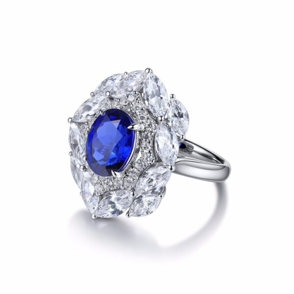 #208 S925 silver-gold plated laboratory-grown pigeon blood ruby oval-shaped 3-carat ring - Image 4